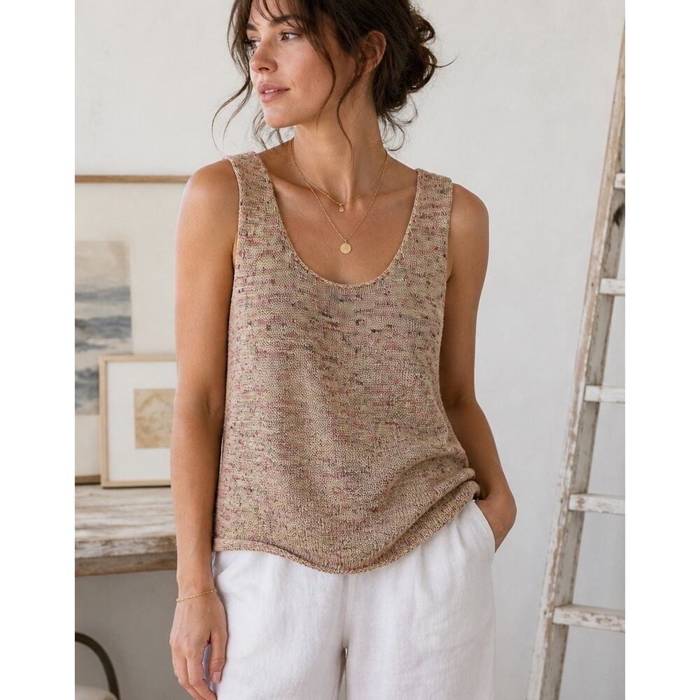 Sigrid Olsen Knit Tank Boho Coastal Neutral Speckled Sleeveless Top Medium READ
